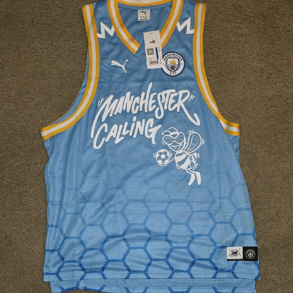 Puma Manchester City Blue and Yellow Basketball Jersey